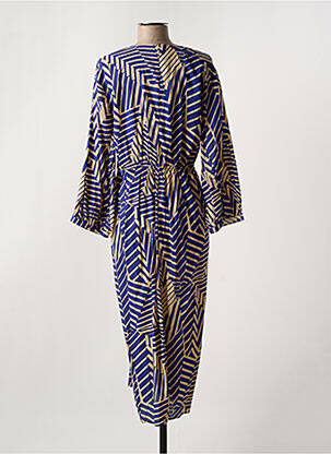 Robe mi-longue imprimé fantaisie manches longues bleu ANGE femme