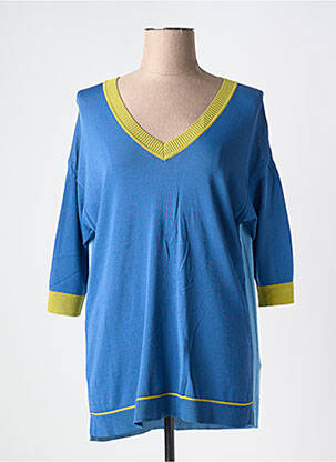 Pull col v manches 3/4 bleu WNT COLLECTION femme