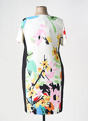Robe mi-longue imprimé fleurs manches courtes blanc ARONA femme