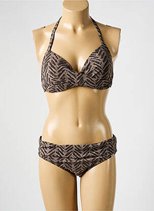 Maillot de bain 2 pièces stretch haut soutien-gorge moulé marron BANANA MOON femme