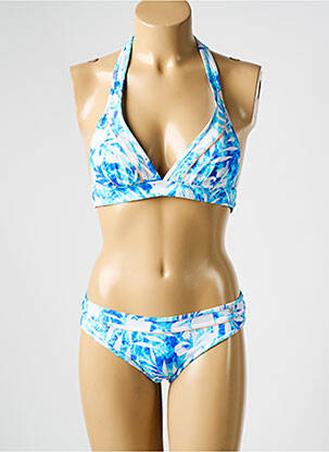 Maillot de bain 2 pièces stretch haut triangles bleu SALÉE femme