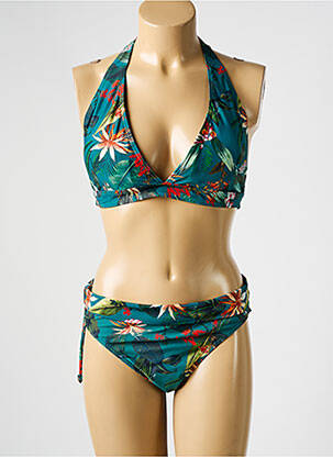 Maillot de bain 2 pièces stretch haut soutien-gorge moulé vert LAGON BLEU femme