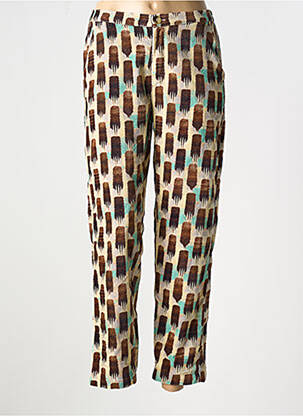 Pantalon slim taille élastique marron STORIATIPIC femme