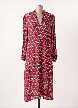 Robe mi-longue imprimé fantaisie manches longues rouge STORIATIPIC femme