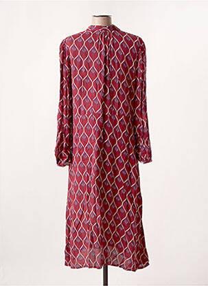 Robe mi-longue imprimé fantaisie manches longues rouge STORIATIPIC femme