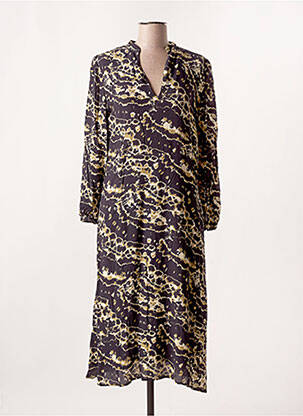 Robe mi-longue imprimé fantaisie manches longues noir STORIATIPIC femme