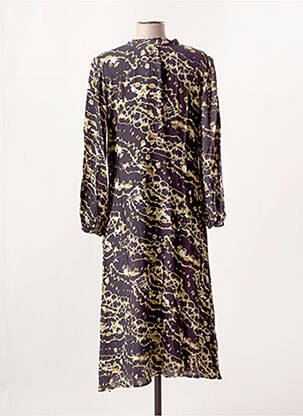 Robe mi-longue imprimé fantaisie manches longues noir STORIATIPIC femme