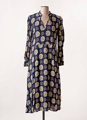 Robe mi-longue imprimé fantaisie manches longues bleu STORIATIPIC femme