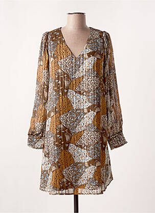 Robe courte coupe évasée manches longues marron LOLA ESPELETA femme