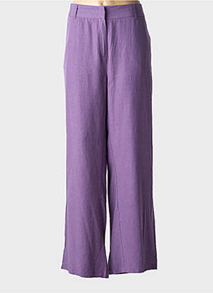 Pantalon droit fermeture zippée sous rabat avec crochet taille normale violet YEST femme