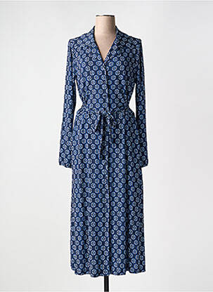 Robe mi-longue coupe fluide manches longues bleu YEST femme