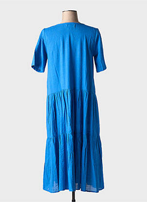 Robe mi-longue tissage crêpe manches courtes bleu ORIENTIQUE NATURALLY femme