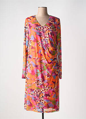 Robe mi-longue imprimé fantaisie manches longues orange IVY BEAU femme