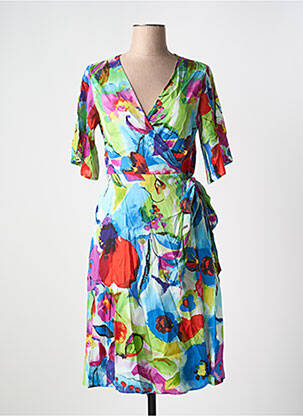 Robe mi-longue imprimé fleurs manches courtes bleu ORIENTIQUE NATURALLY femme