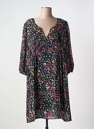 Robe mi-longue imprimé fleurs manches 3/4 noir JULIE GUERLANDE femme