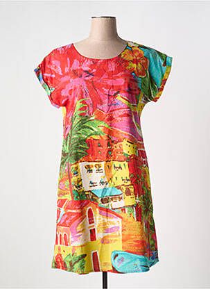 Robe courte coupe évasée manches courtes rouge ORIENTIQUE NATURALLY femme