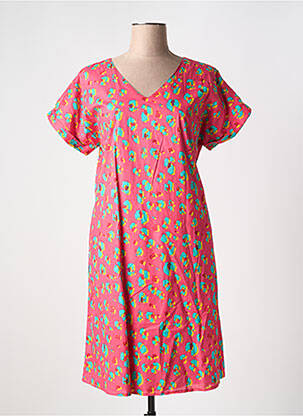 Robe mi-longue imprimé fantaisie manches courtes rouge ORIENTIQUE NATURALLY femme