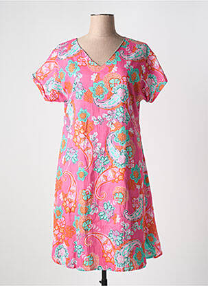 Robe mi-longue imprimé fleurs manches courtes bleu ORIENTIQUE NATURALLY femme