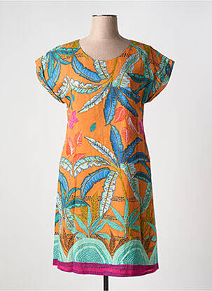 Robe mi-longue manches courtes manches courtes orange ORIENTIQUE NATURALLY femme