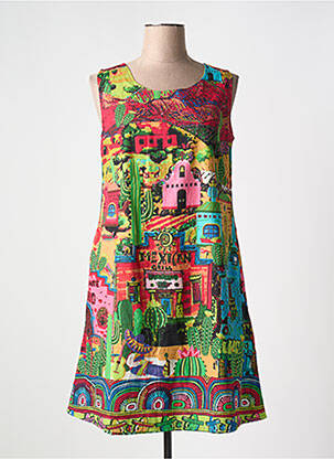 Robe mi-longue imprimé fantaisie sans manche vert ORIENTIQUE NATURALLY femme