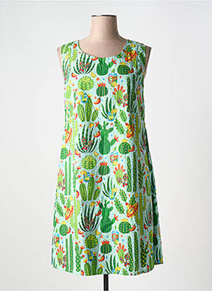 Robe mi-longue imprimé fantaisie sans manche vert ORIENTIQUE NATURALLY femme