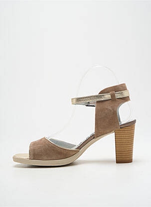 Sandales/nu pieds tissage satiné talon de 7 à 9cm marron clair UN TOUR EN VILLE femme