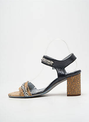 Sandales/nu pieds tissage satiné talon de 7 à 9cm noir UN TOUR EN VILLE femme