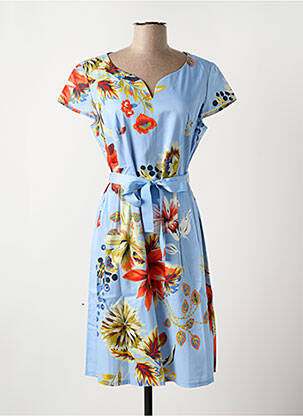 Robe mi-longue imprimé fleurs manches courtes bleu BETTY BARCLAY femme