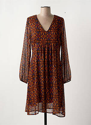 Robe mi-longue coupe fluide manches longues orange LA FEE MARABOUTEE femme