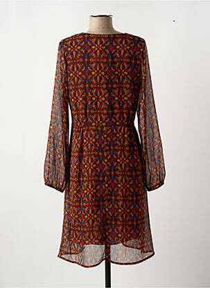Robe mi-longue coupe fluide manches longues orange LA FEE MARABOUTEE femme