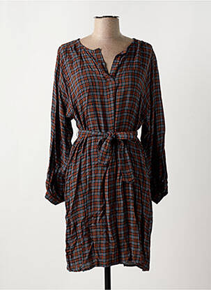 Robe mi-longue tissage crêpe manches longues marron LA FEE MARABOUTEE femme