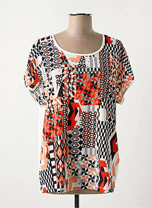T-shirt sérigraphie avec strass manches courtes orange CHRISTINE LAURE femme
