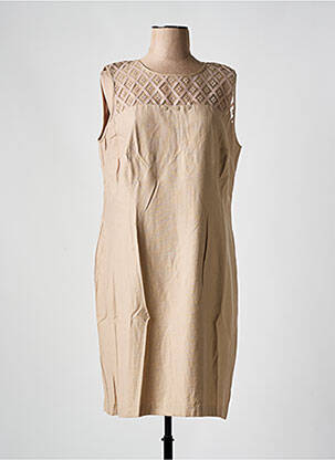 Robe mi-longue tissage crêpe sans manche marron CHRISTINE LAURE femme