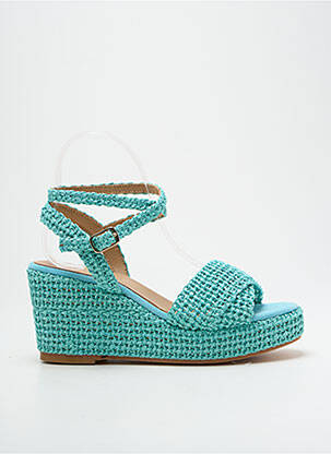 Sandales Compensées Moda Spana - Bleu Floral - Taille 9.5 US (10 US) - Talon 5 Pouces - Occasion Très Bon état