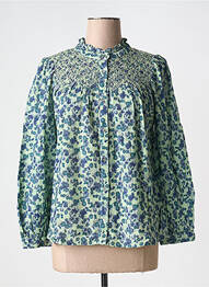 Chemisier tissage crêpe manches longues vert INDI & COLD femme