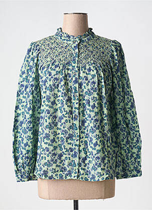 Chemisier tissage crêpe manches longues vert INDI & COLD femme