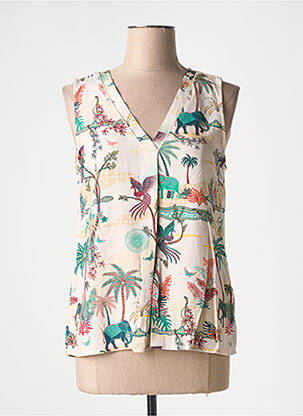 Blouse col v sans manche beige LA FEE MARABOUTEE femme