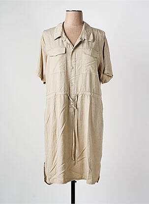 Robe mi-longue coupe fluide manches courtes beige PAKO LITTO femme