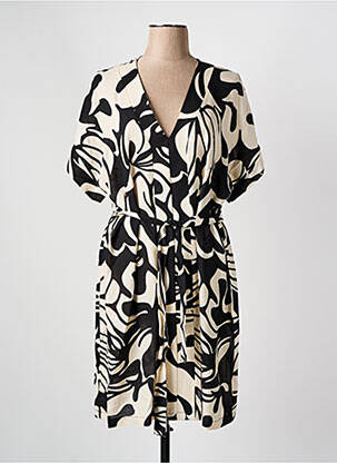 Robe mi-longue imprimé fantaisie manches courtes noir LA FEE MARABOUTEE femme
