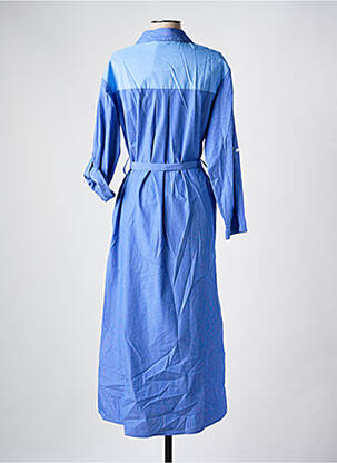 Robe longue tissage popeline manches longues bleu LA FEE MARABOUTEE femme