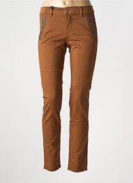 Pantalon slim broderie rivets taille normale marron HAPPY femme