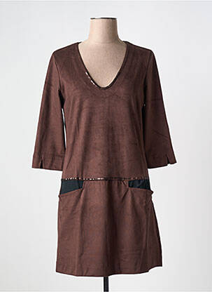 Robe mi-longue manches 3/4 manches 3/4 marron CAPTAIN TORTUE femme