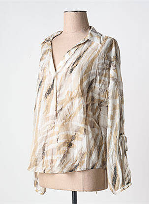 Blouse tissage popeline manches longues marron EVA KAYAN femme