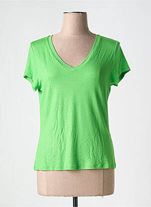T-shirt col v manches courtes vert EVA KAYAN femme
