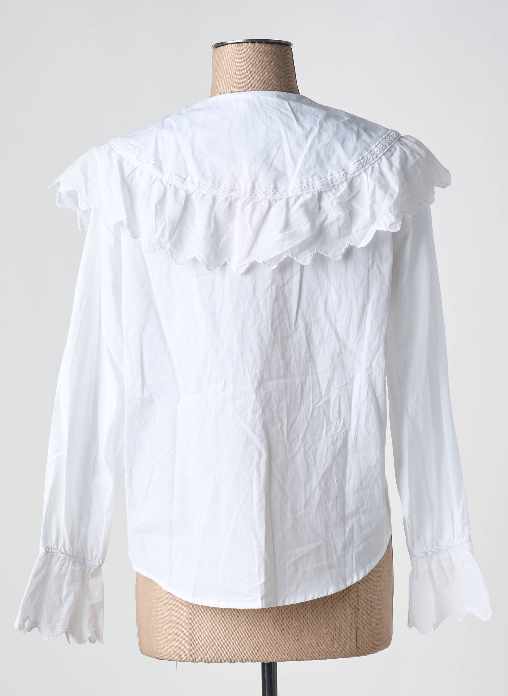Chemisier Vintage Blanc En Voile De Coton - Taille 36/38 - Manches Courtes - Fait Main En France