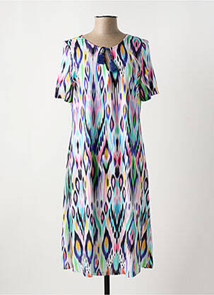 Robe mi-longue imprimé fantaisie manches courtes bleu MASSANA femme