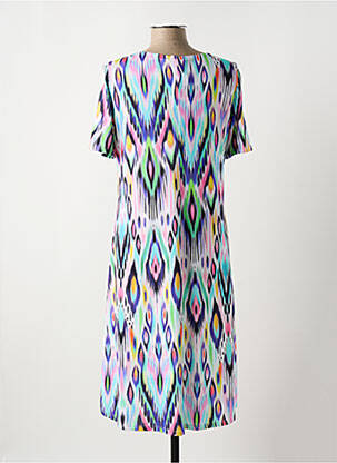 Robe mi-longue imprimé fantaisie manches courtes bleu MASSANA femme