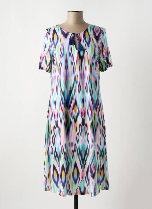 Robe mi-longue imprimé fantaisie manches courtes bleu MASSANA femme