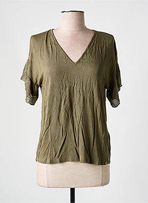 T-shirt col v manches courtes vert SALSA femme