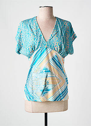 Top stretch manches courtes bleu DESIGUAL femme